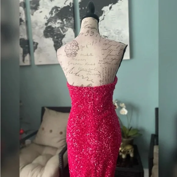 Sparkly hot pink prom dress pageant evening gown or long homecoming dress